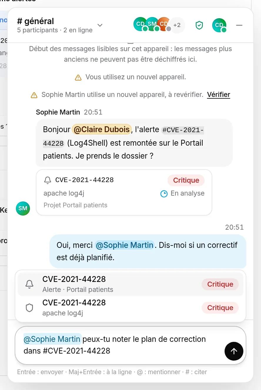 La liste des alertes et CVE, ouverte par « # »