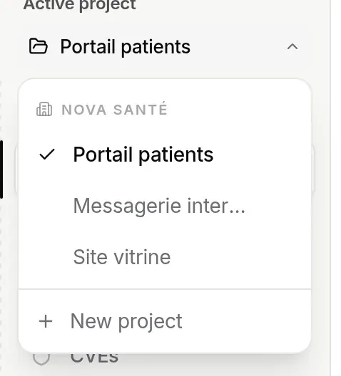 The project selector open