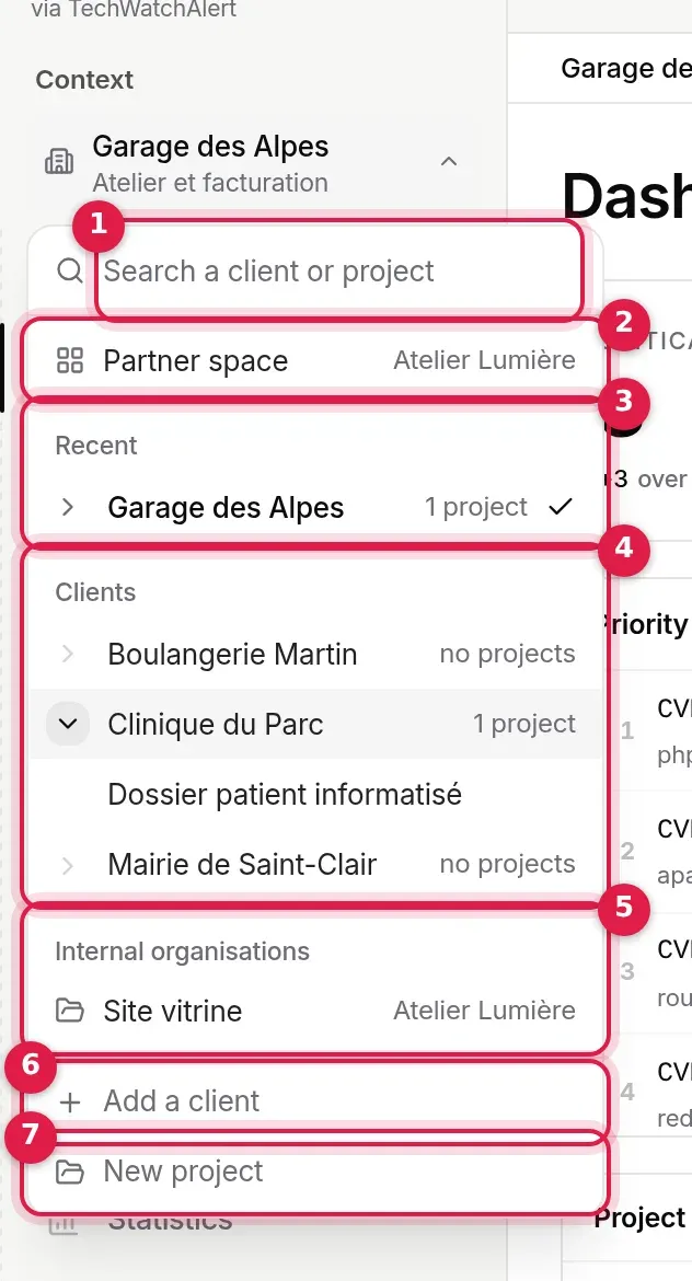 Context selector open, with its markers