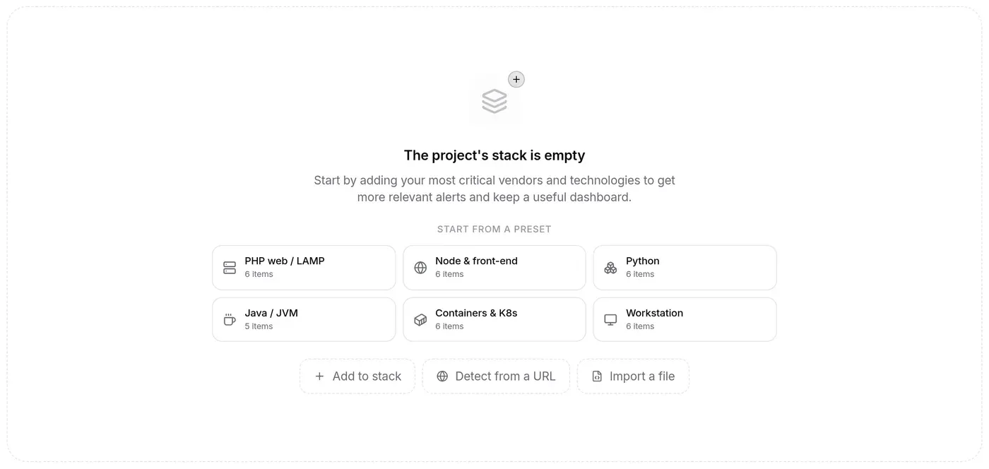 Empty stack: the ready-made presets and the three ways of adding