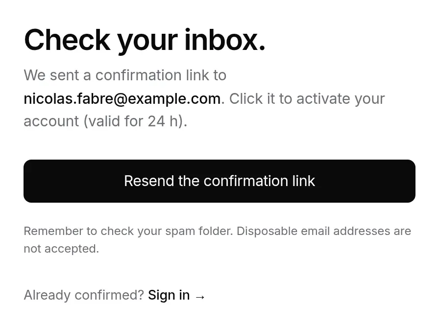 Awaiting confirmation: resending the link