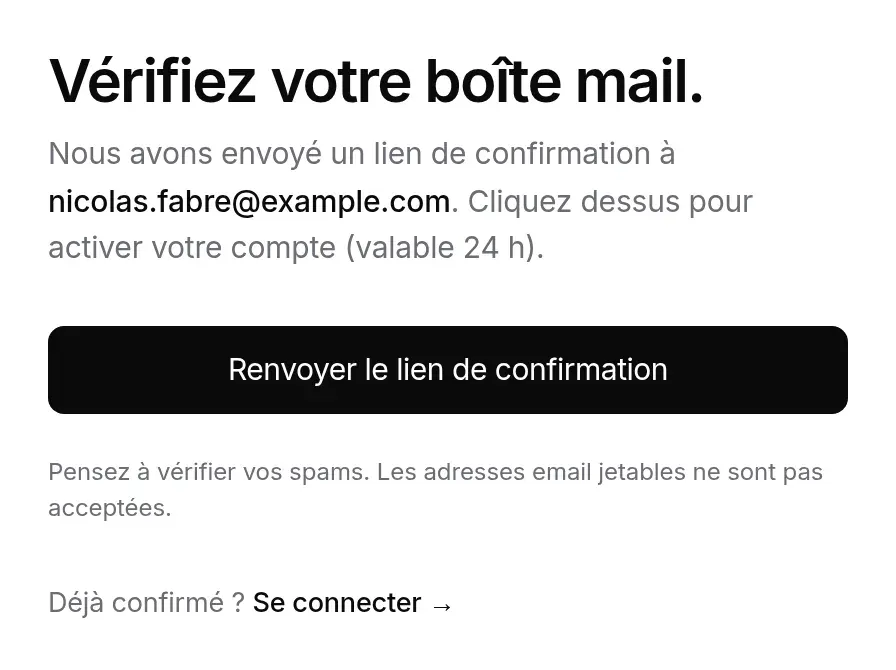 En attente de confirmation : renvoyer le lien