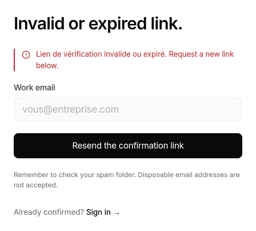 Invalid or expired confirmation link