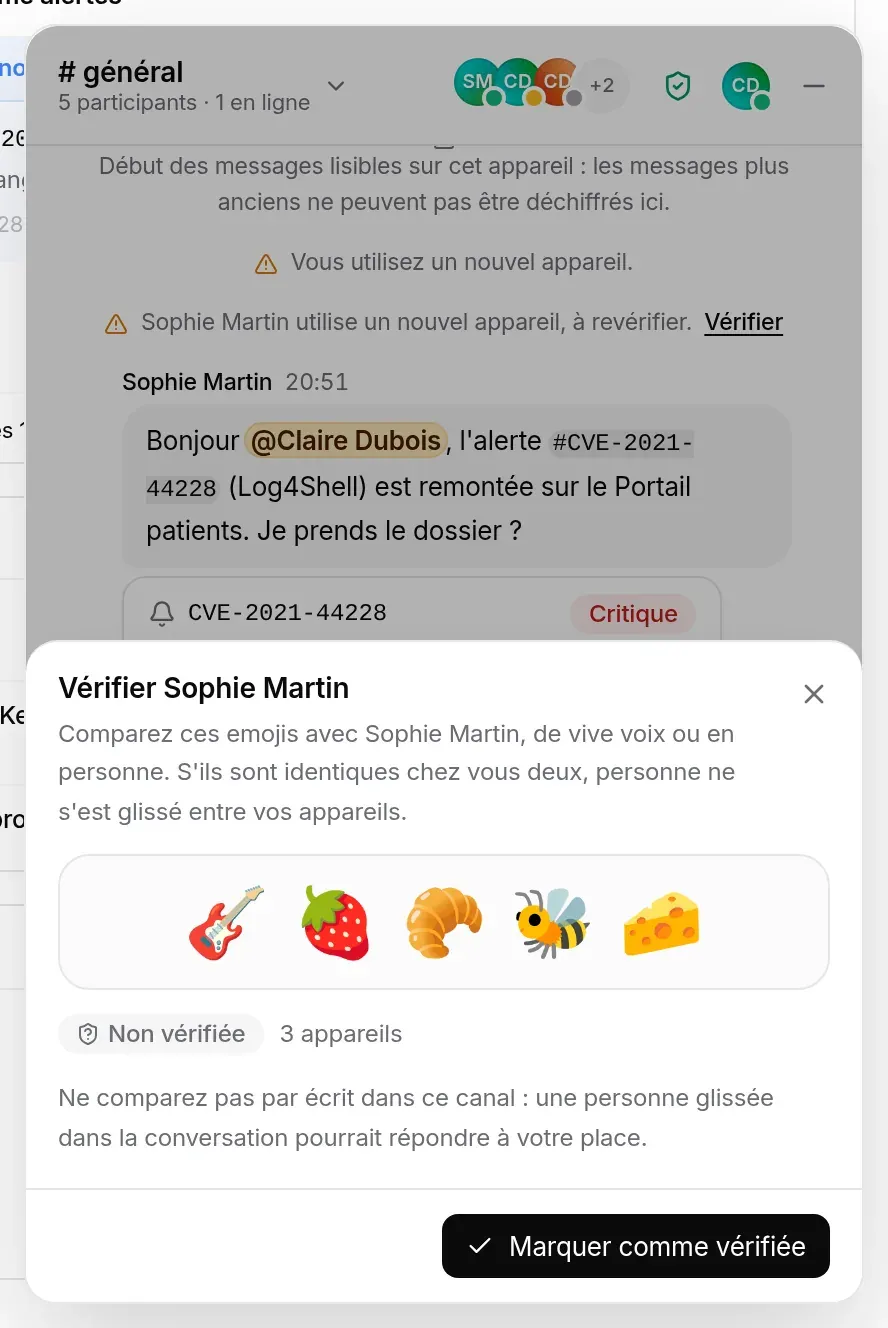 La fenêtre « Vérifier Sophie Martin » : les emojis propres à la paire