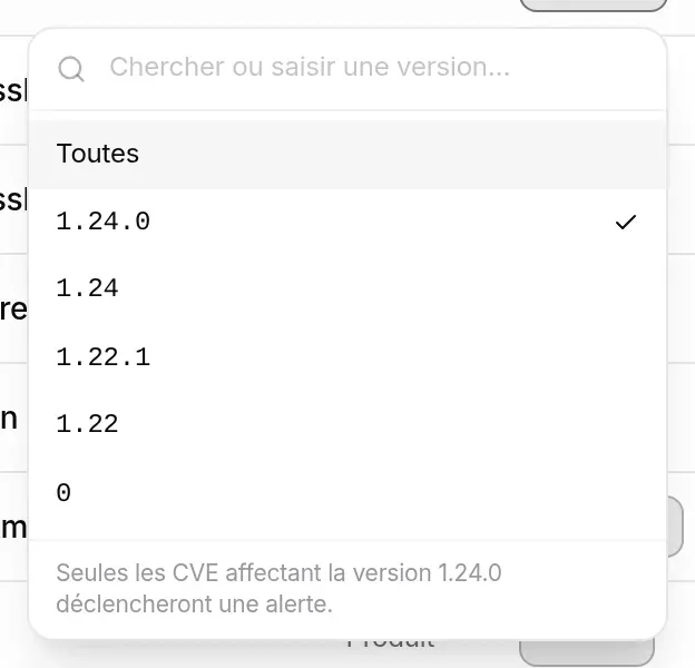 Sélecteur de version de nginx ouvert
