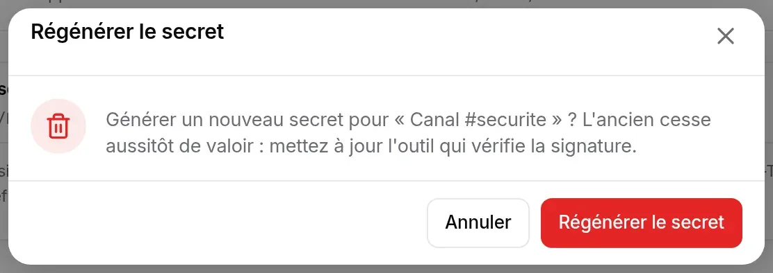 Confirmation « Régénérer le secret » : l’ancien cesse aussitôt de valoir
